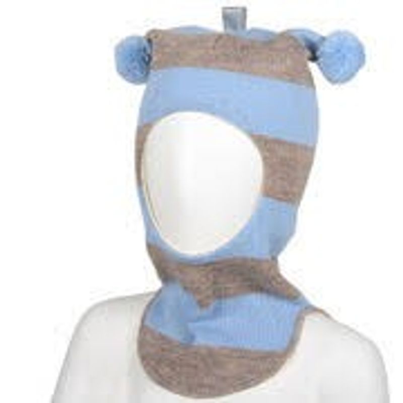 Kivat Vinter Balaclava - Striper lyseblå/brun, lyseblå dusker
