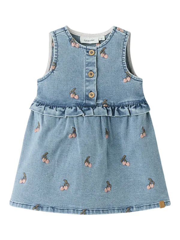 Lil´Atelier Deva Denim Kjole - Medium Blue Cherry