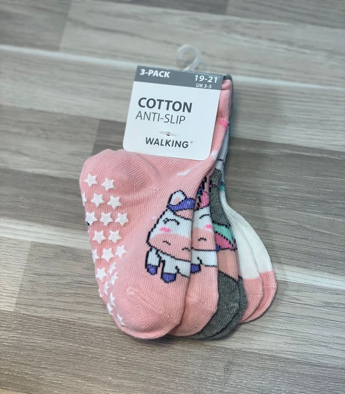 Salto Bomullssokker m/antiskli 3-pk - Rosa/grå/hvit dyr