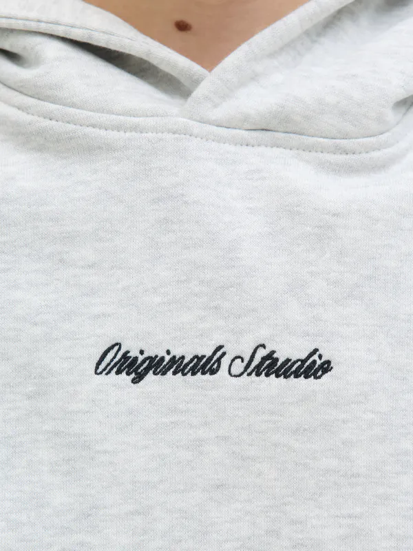 JorNorrebro emb sweat hood - White Melange