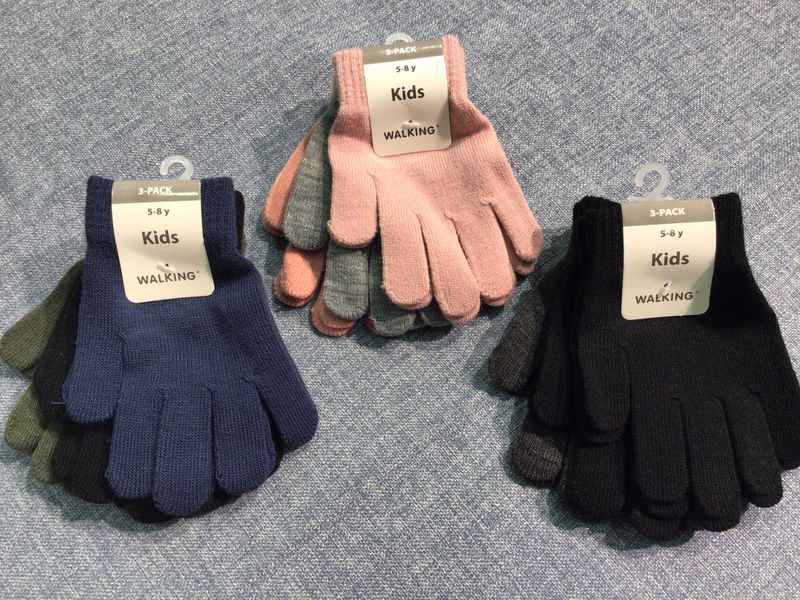 Hansker 3-pk - Str 5-8  år